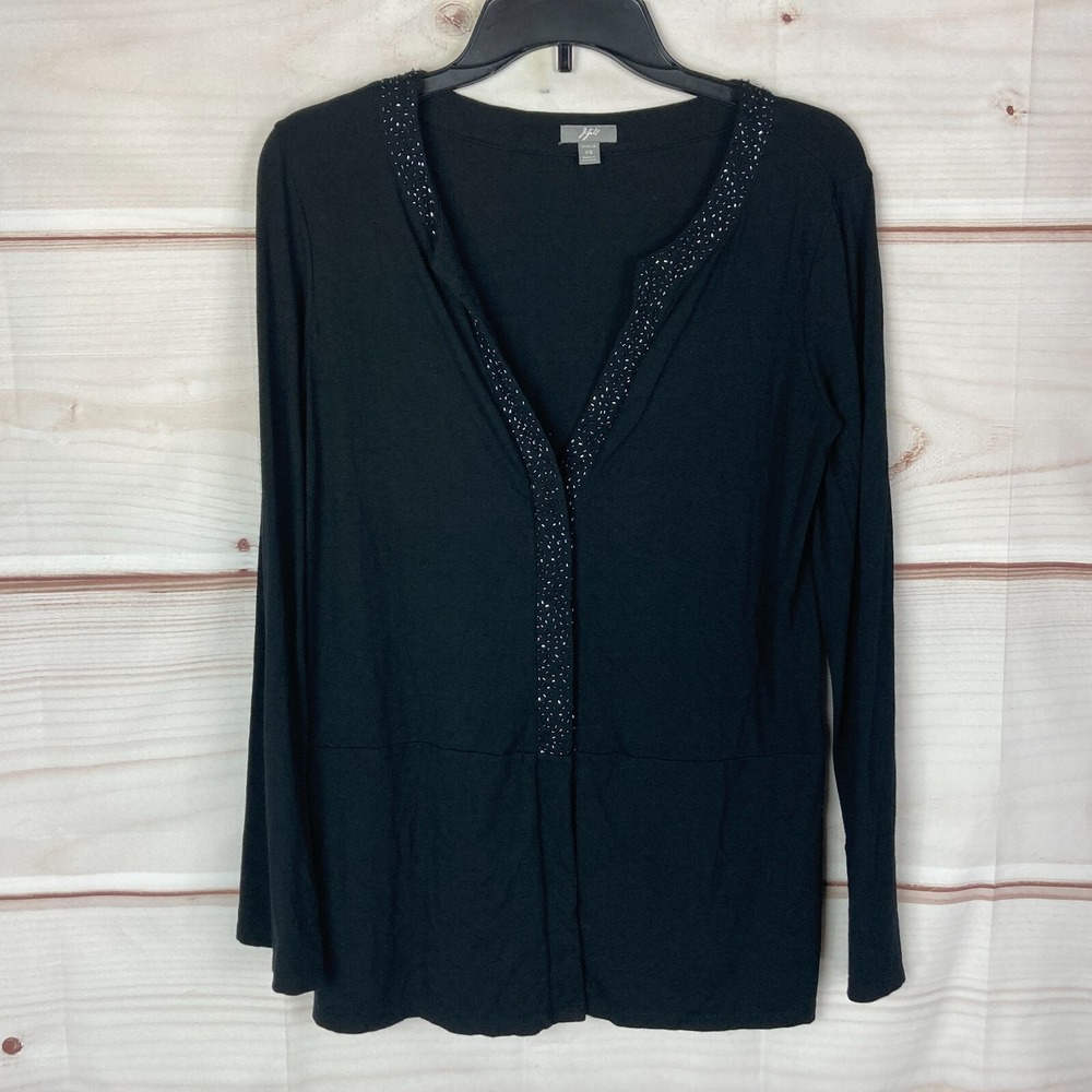 J. Jill Sweater Womens XS Black Jersey Knit Sequin Trim Cardigan Long Sleeve